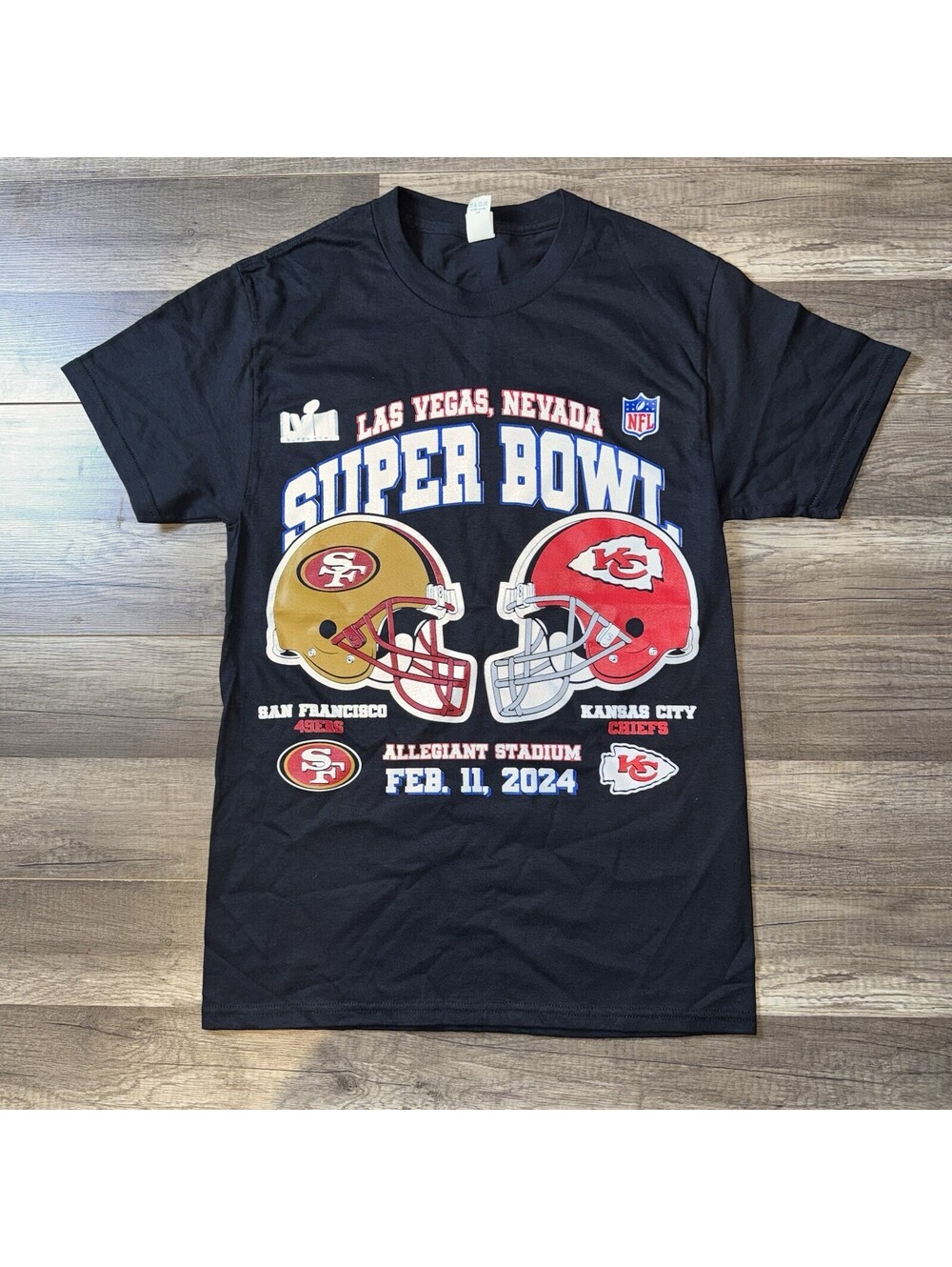 Super Bowl LVIII Las Vegas 2024 T-Shirt Men’ Small 49ers vs Chiefs NFL History